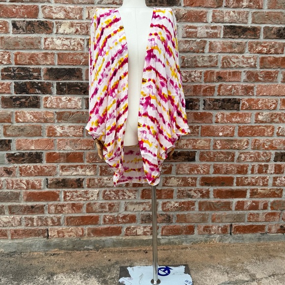 Anthropologie Pink and Yellow Kimono with Balloon Sleeves OS/Excellent condition - Picture 3 of 13